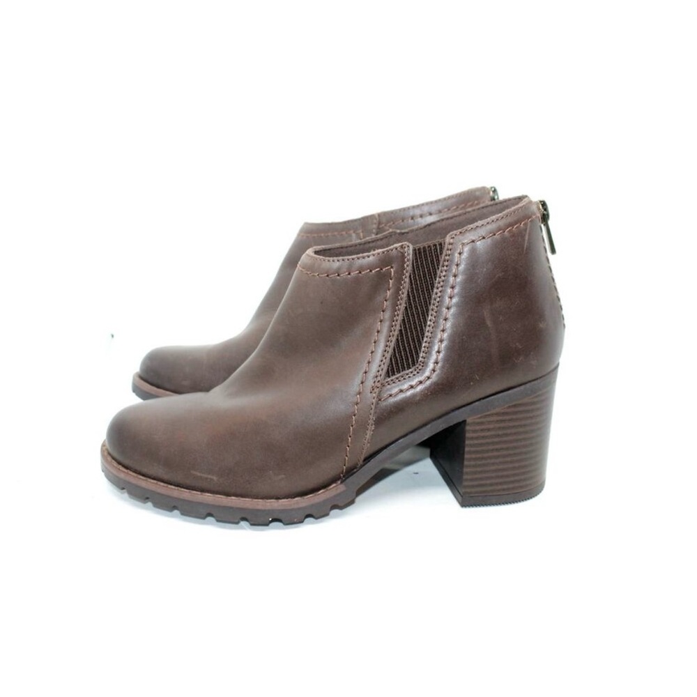 NEW CLARKS Leather Leda Step Heeled Booties Dark Brown 6 1/2